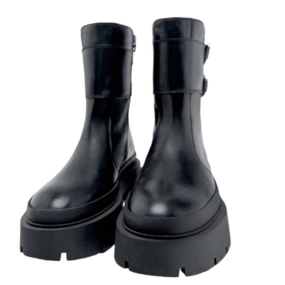 Zara Buckled Moto Goth Streetwear Lug SOLE Contemporary Boots Size 37 US 6.5 - Picture 4 of 16